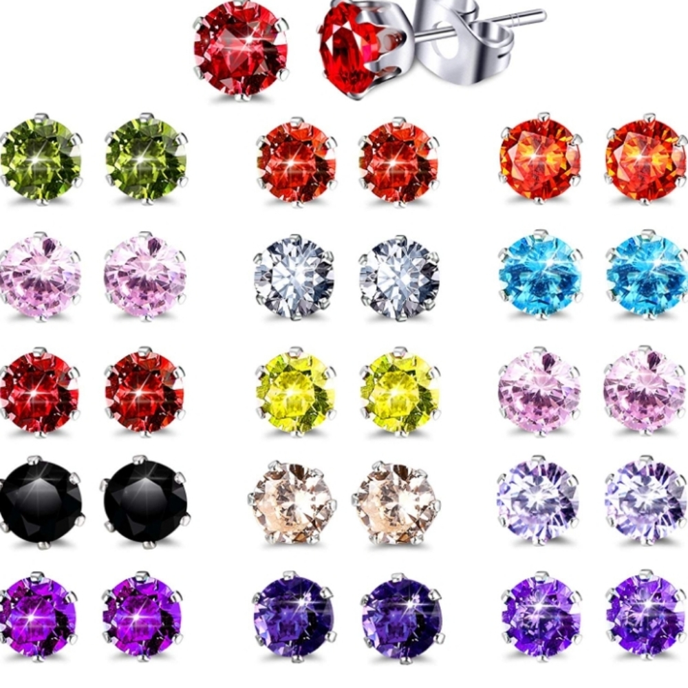 Crystal Birthstone Stud Earrings 10MM 15 Pairs NWT